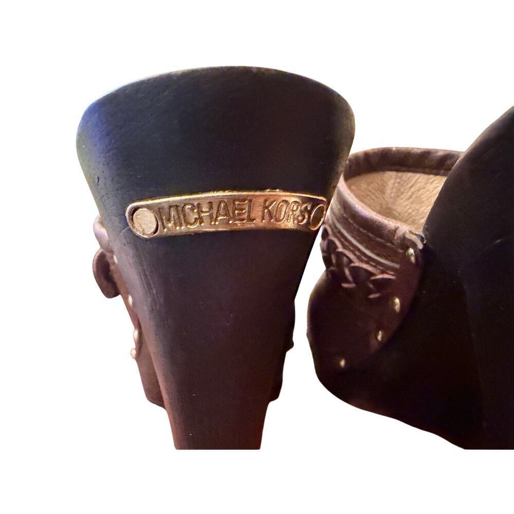Michael Kors Brown Leather Mules Wooden Heels Women’s Size Braided Detail Size 8 - Picture 3 of 10